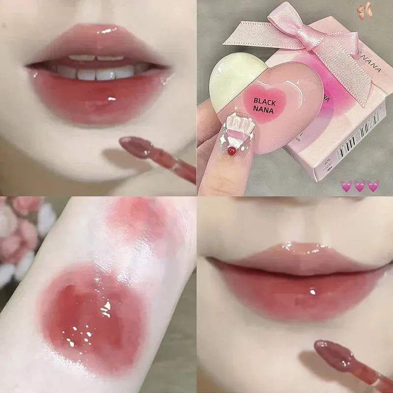 Toleet Christmas Thanksgiving gifts Winter Makeup Ideas Heart Shaped Mirror Water Gloss Glass Lip Glaze Clear Jelly Lip Gloss Moisturizing Lipstick Makeup