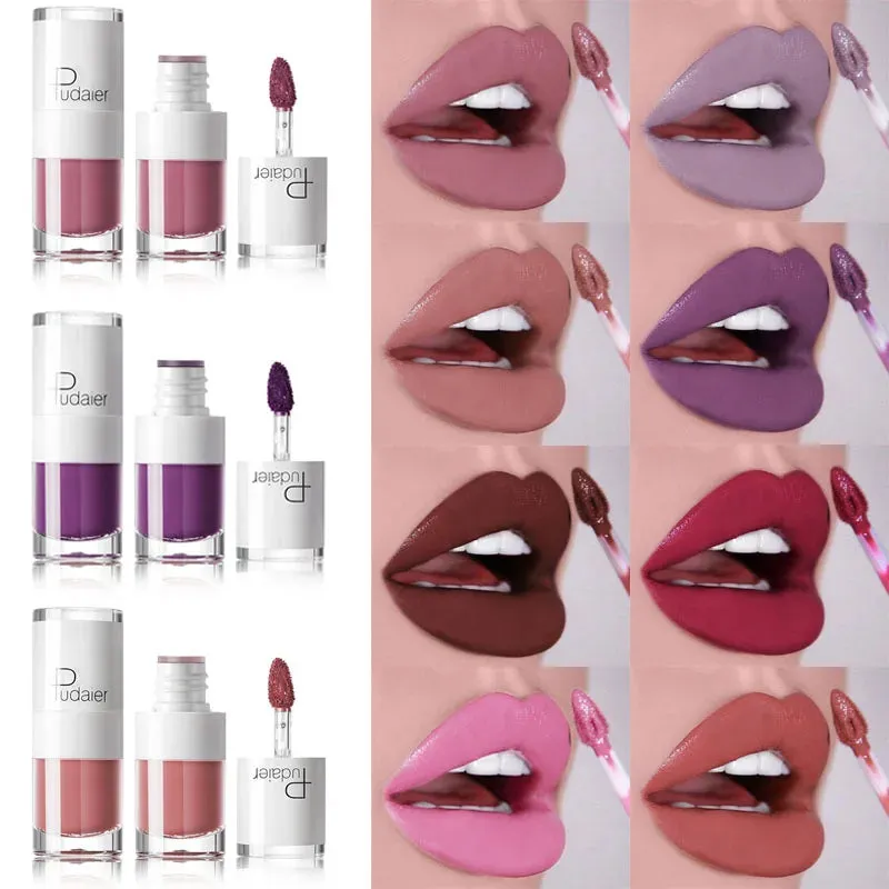 Toleet-Christmas/Thanksgiving Gift Winter Makeup Ideas Pudaier 16Color Small White Bottle Matte Velvet Lip Glaze Waterproof Long-lasting Smooth Cream Texture Lipstick Lip Gloss Makeup