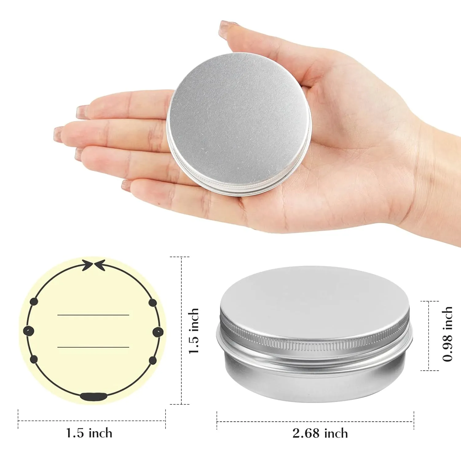 TUZAZO 24Pack 2 Oz Aluminum Tin Cans with Screw Lid and Labels, Refillable Travel Sized Cosmetic Containers Small Tins for Salves, Lotion Bars, Beard Balms, Candles