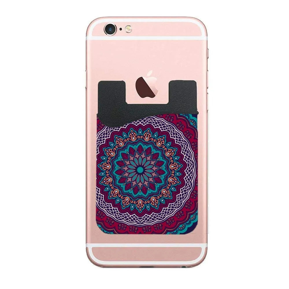 VAMIX Phone Card Holder,Flower Mandalas Silicone 3-M Adhesive Stick-On Id Credit Card Wallet