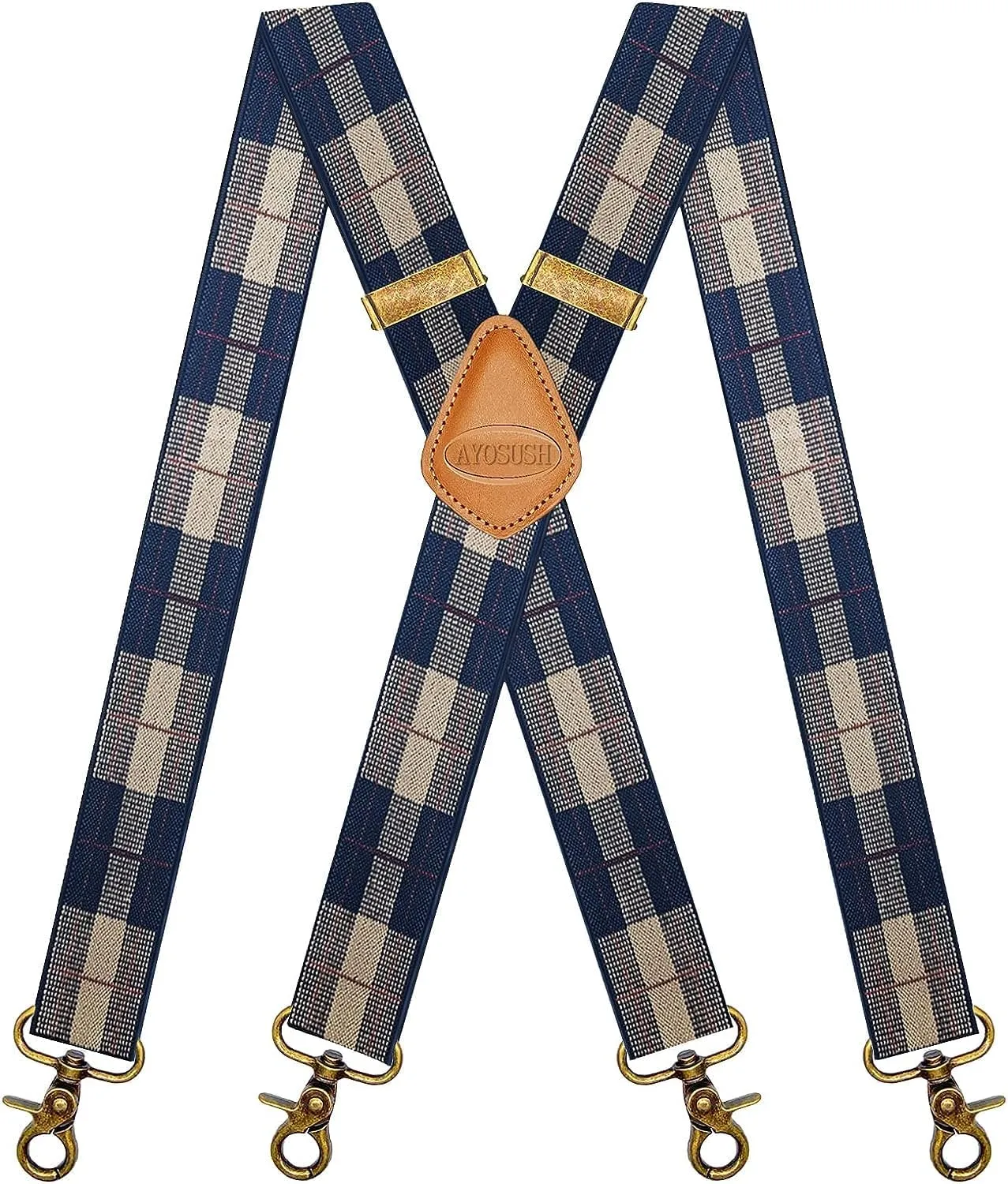 Vintage Suspenders for Men Heavy Duty 4 Snap Hooks for Belt Loops Adjustable X Back