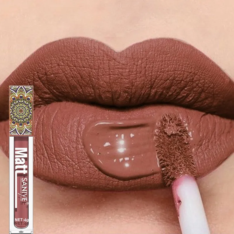 Waterproof Matte Nude Lip Gloss Brown Nude Pigment Dark Red Long Lasting Velvet Liquid Lipstick Women Makeup Lip Glaze 1PCS