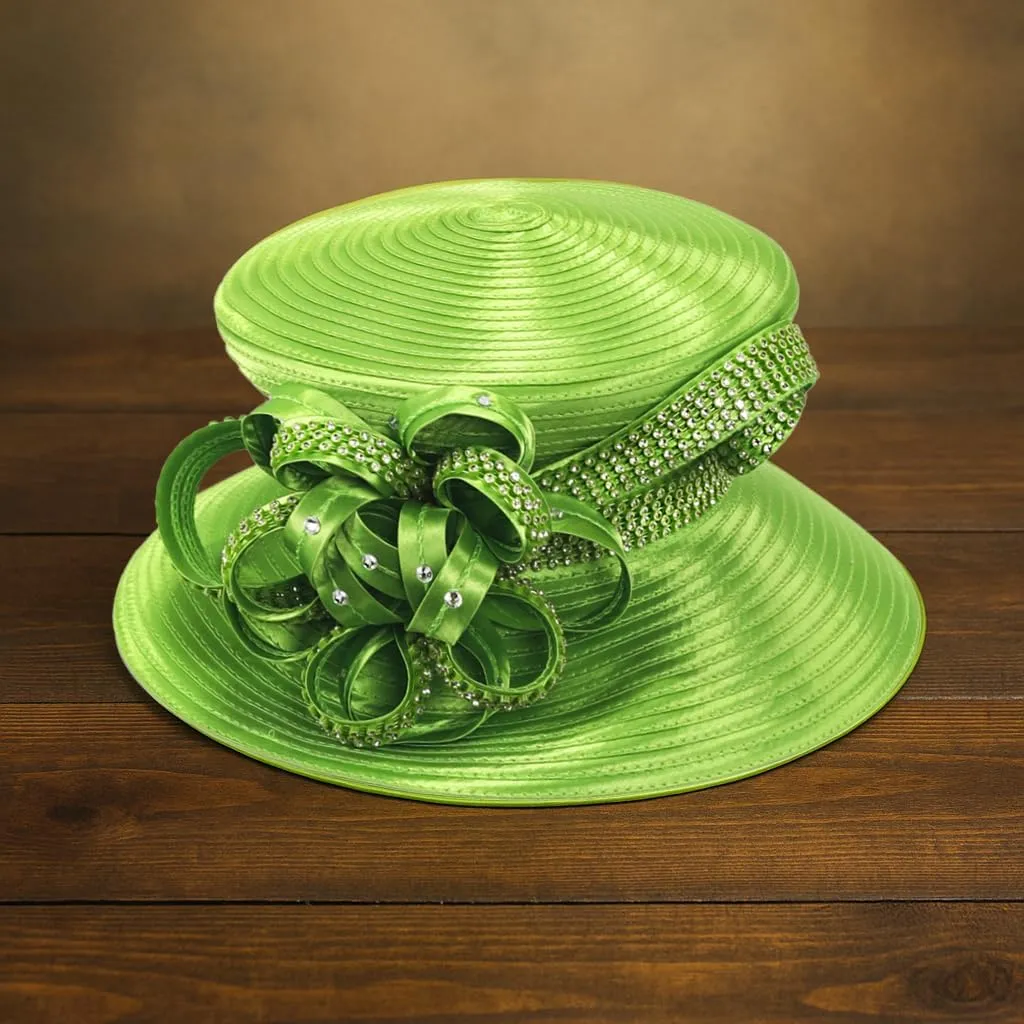Women Satin Dress Church Derby Hats w/Rhinestones - Elegant Headwear for Special Occasions