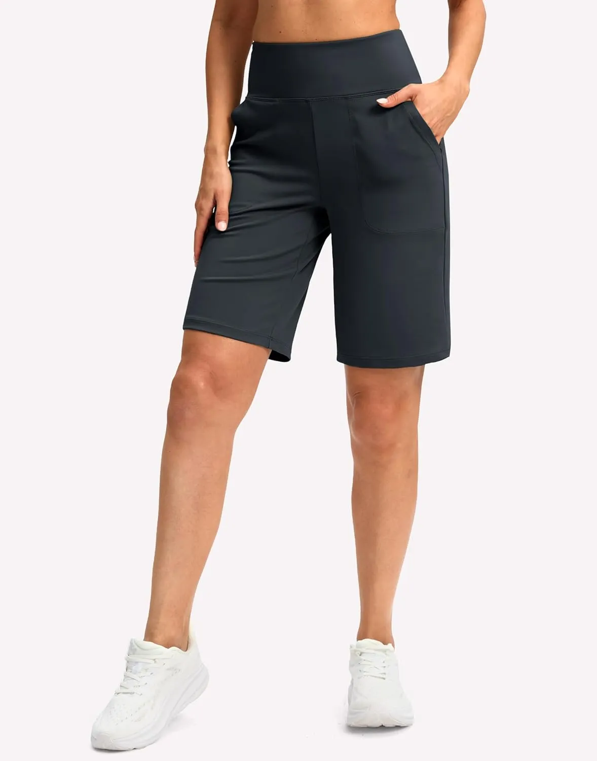 Women's 10" Bermuda Shorts Knee Length with Pockets High Waisted Athletic Long Shorts for Casual Walking Running Yoga