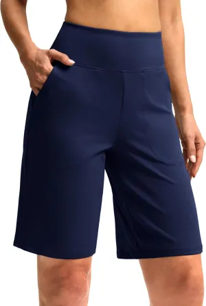 Women's 10" Bermuda Shorts Knee Length with Pockets High Waisted Athletic Long Shorts for Casual Walking Running Yoga