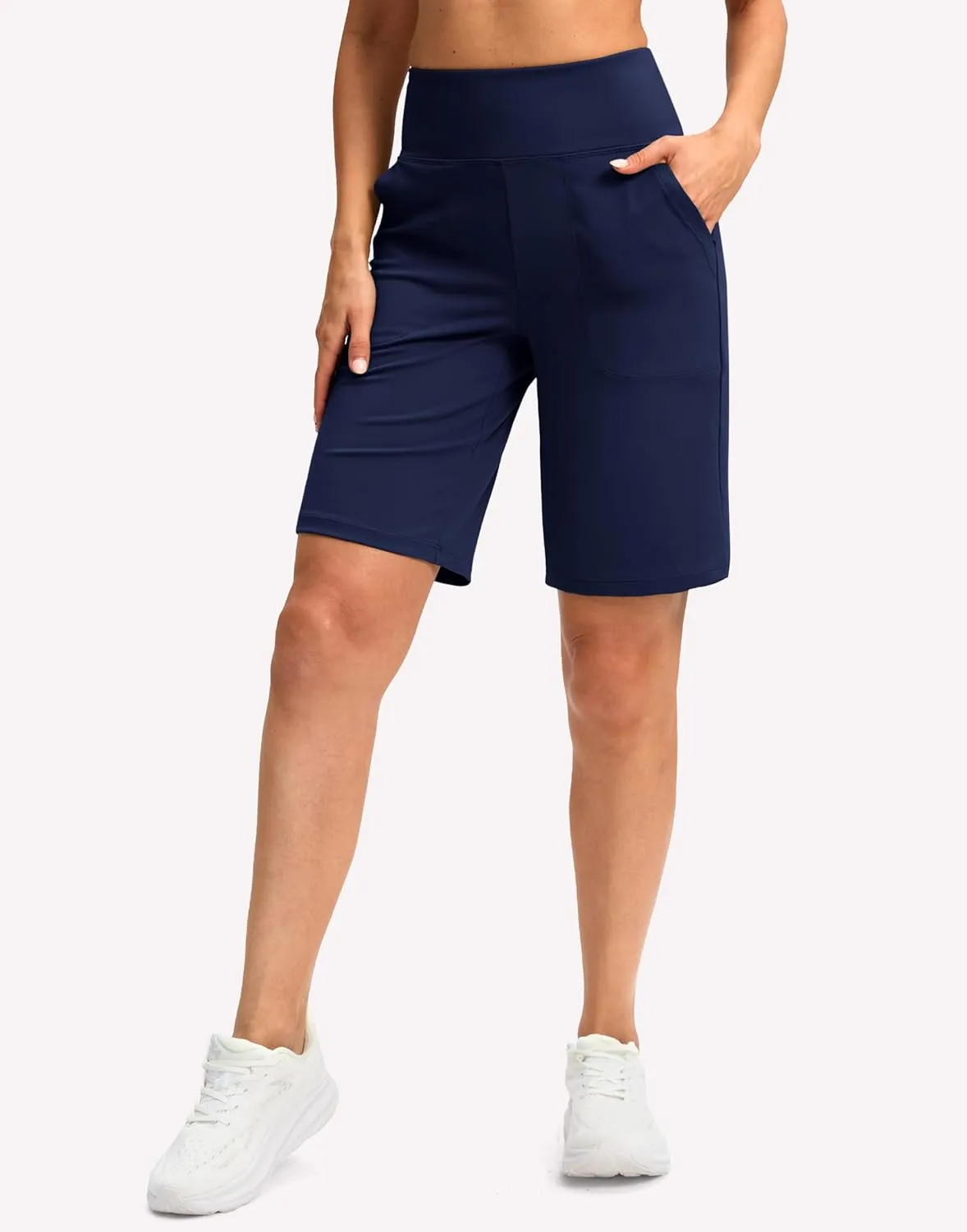 Women's 10" Bermuda Shorts Knee Length with Pockets High Waisted Athletic Long Shorts for Casual Walking Running Yoga