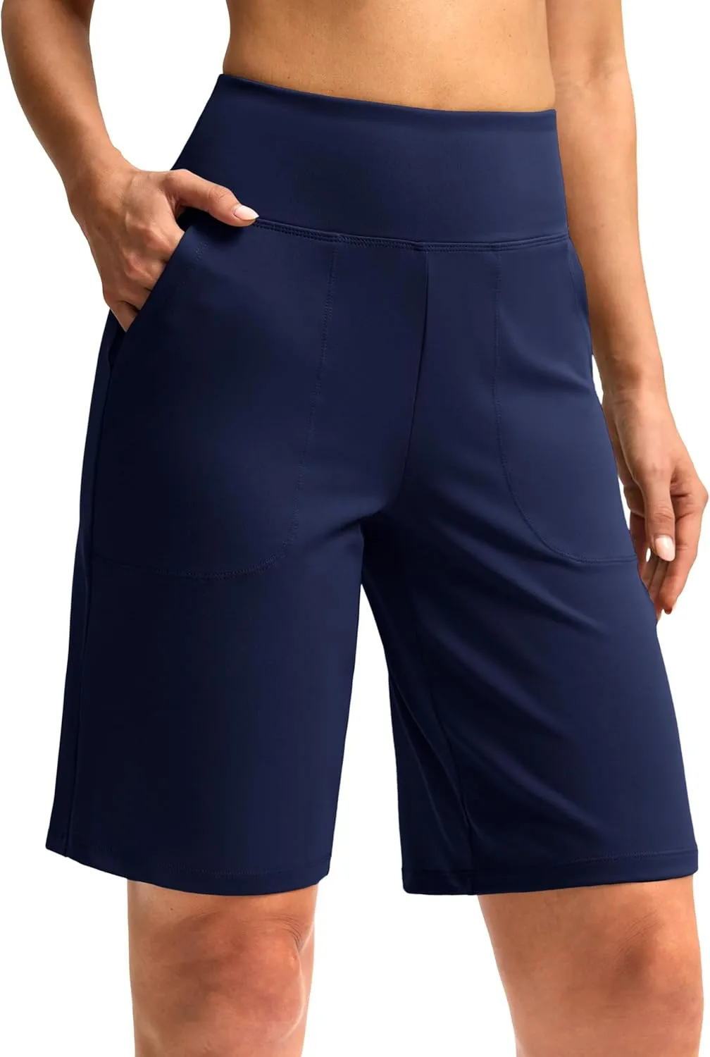 Women's 10" Bermuda Shorts Knee Length with Pockets High Waisted Athletic Long Shorts for Casual Walking Running Yoga