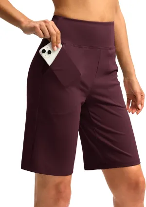 Women's 10" Bermuda Shorts Knee Length with Pockets High Waisted Athletic Long Shorts for Casual Walking Running Yoga
